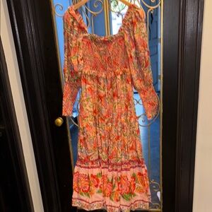 Off the shoulder farm Rio Floral maxi Dress parrot & floral Anthropologie xs